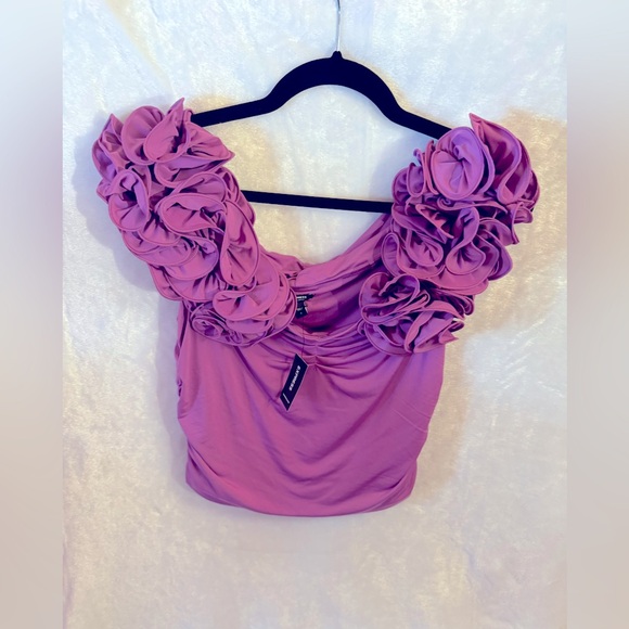 EXPRESS Body Contour Compression Off Shoulder Rosette Top - Picture 8 of 11